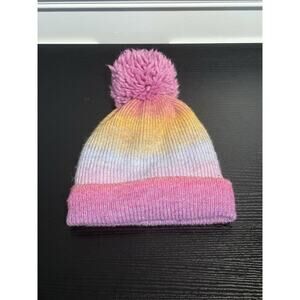 Wonder Nation Youth Girls Colorful Pink Blue Yellow Lined Winter Pom Hat, OS